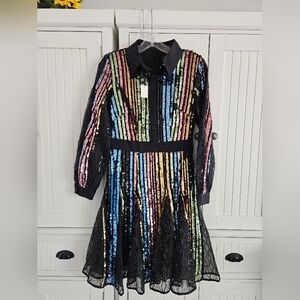 Multicolor Sequin Long Sleeve Dress